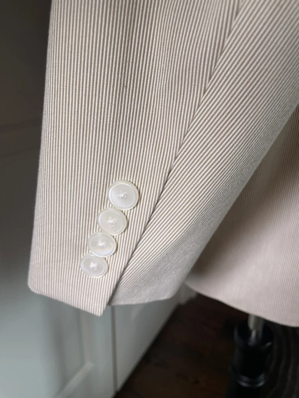 Lauren Ralph Lauren Light‎ Beige & White Striped Single-Breasted Blazer 46R